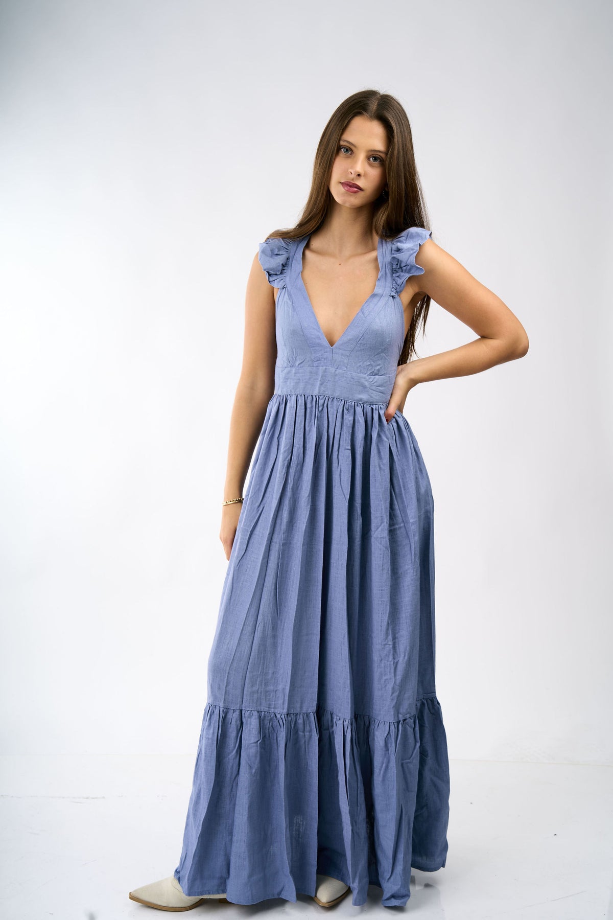 Eva Light Blue Linen Dress