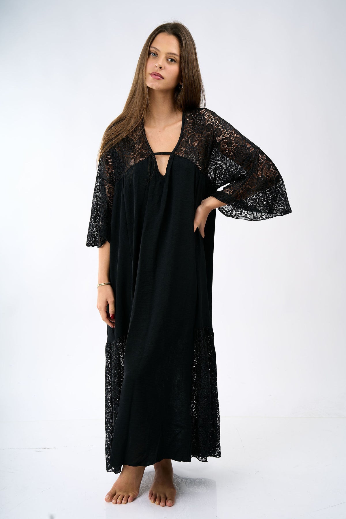 Olga Cover-Up Black With Lace and Hand-Finished Details