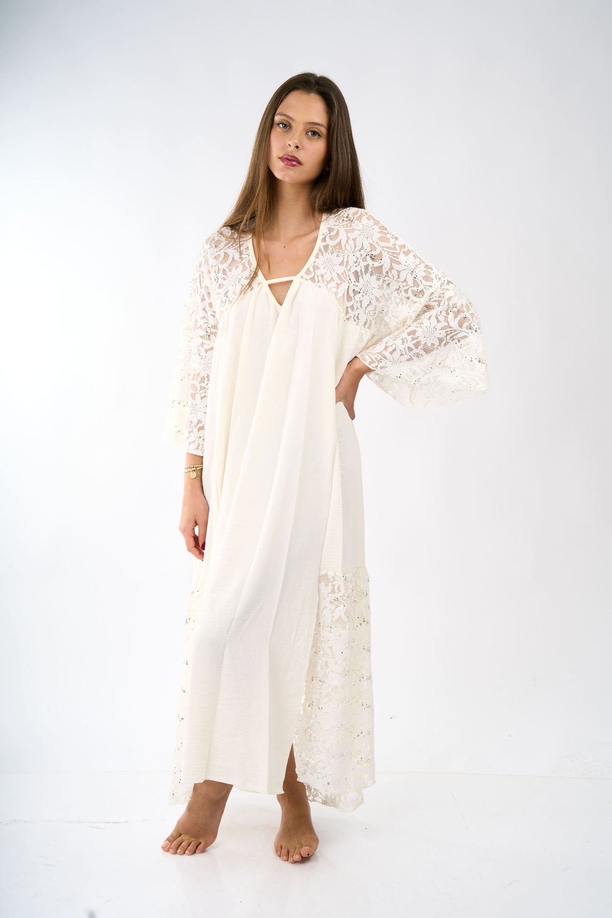 Olga Cover-Up White With Lace and Hand-Finished Details
