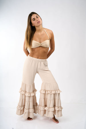 Lucera Light Beige Pants With Ruffles At The Bottom